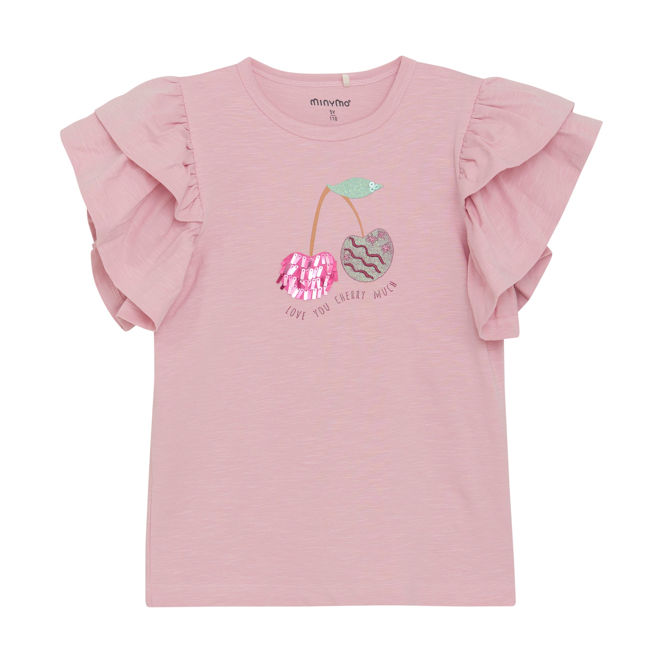 Minymo "T-Shirt mit Rüschenärmel und Kirschen - Bleached Mauve