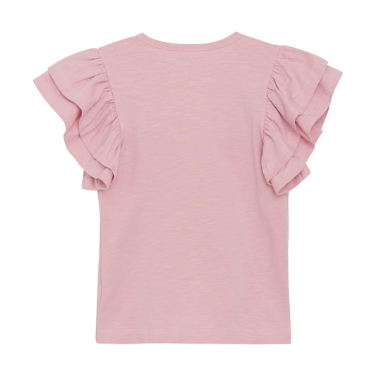 Minymo "T-Shirt mit Rüschenärmel und Kirschen - Bleached Mauve