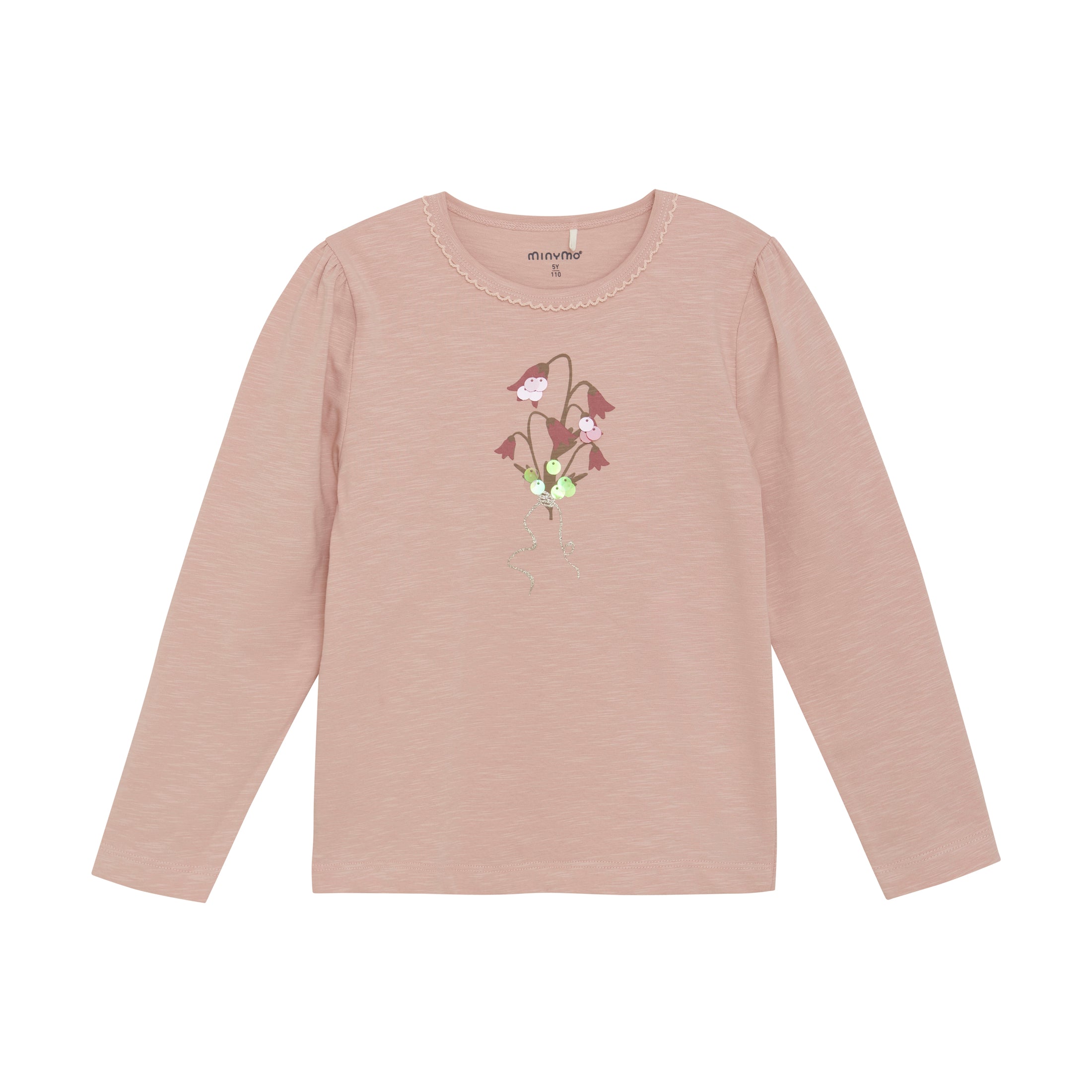 Minymo "T-Shirt" langarm mit Druck und Pailletten - Misty Rose