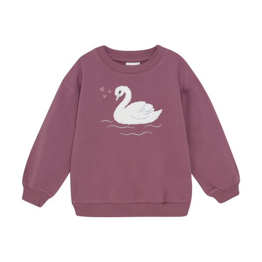 Minymo "Sweatshirt" mit Schwan-Bestickung - Rose Brown