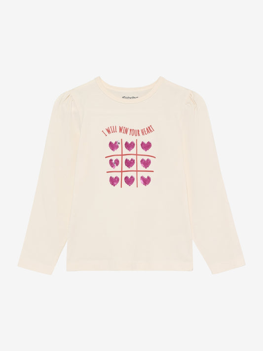 Minymo Langarmshirt mit Pailletten Druck - White Swan