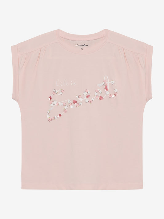 Minymo T-Shirt mit Textdruck - Peach Blush