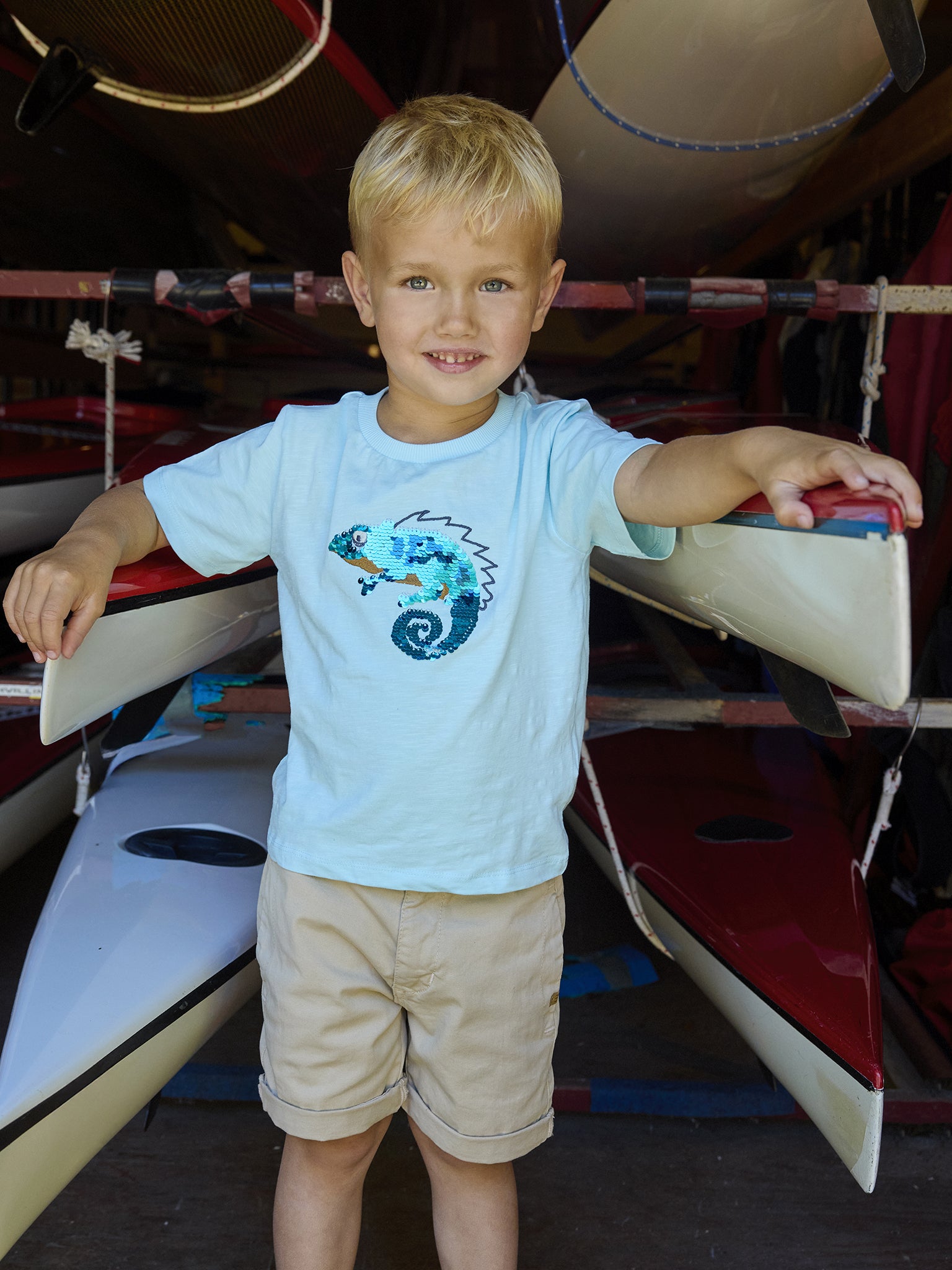 Minymo T-Shirt mit Pailletten Druck - Aqua Esque