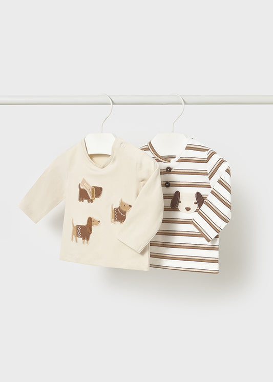 Mayoral "T-Shirts langarm" Doppelpack mit Applikation - Erdnuss