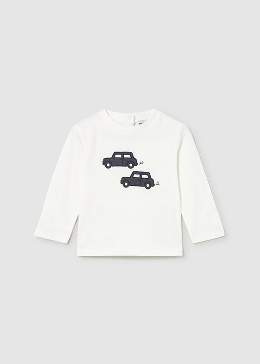 Mayoral "T-Shirt langarm" mit Auto Applikation - Sahne Marine