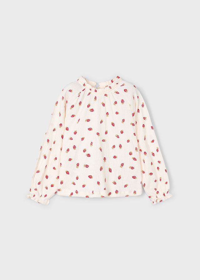 Mayoral "Langarmshirt" mit Erdbeeren - Creme/Rot