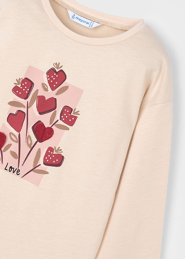 Mayoral "T-Shirt langarm" mit Erdbeerstrauß - Mandel