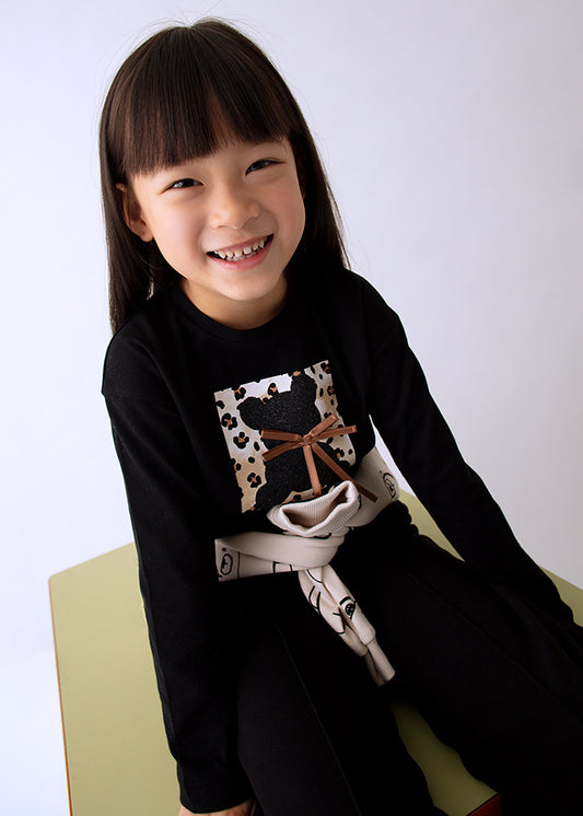 Mayoral "T-shirt langarm" mit Bärchen und Schleife - Schwarz