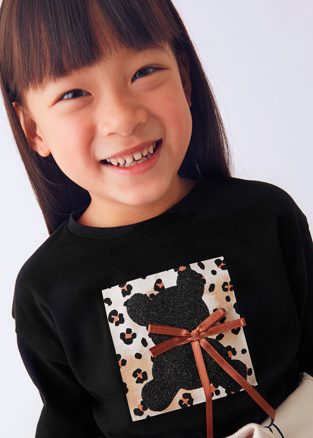 Mayoral "T-shirt langarm" mit Bärchen und Schleife - Schwarz