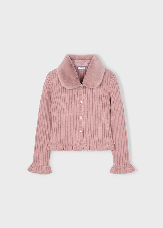 Mayoral "Strickjacke mit Fell-Kragen" Altrosa