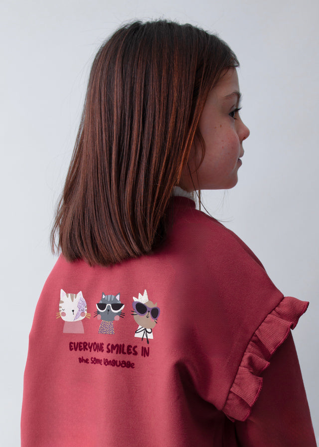 Mayoral "Sweatshirt" mit Volantärmel - Kirsche