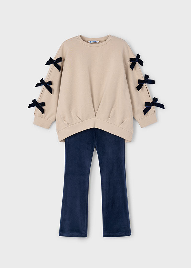 Mayoral "Mädchen Set" mit Schleifchen - Sand/Marineblau