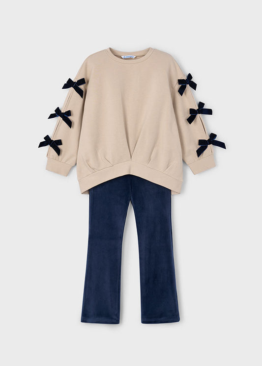 Mayoral "Mädchen Set" mit Schleifchen - Sand/Marineblau