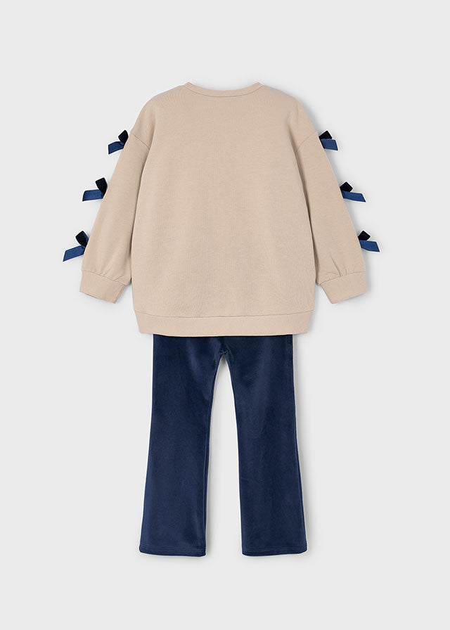 Mayoral "Mädchen Set" mit Schleifchen - Sand/Marineblau