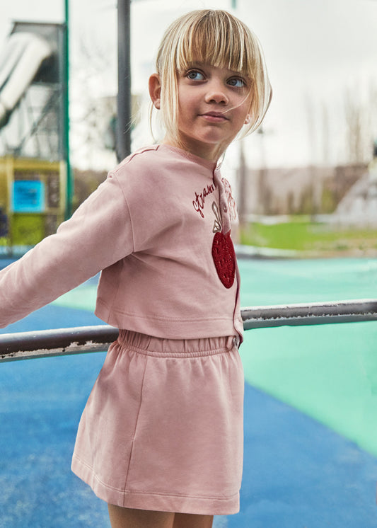 Mayoral "Kleid aus Fleece" mit Erdbeerdruck, 2-Teilig - Nude
