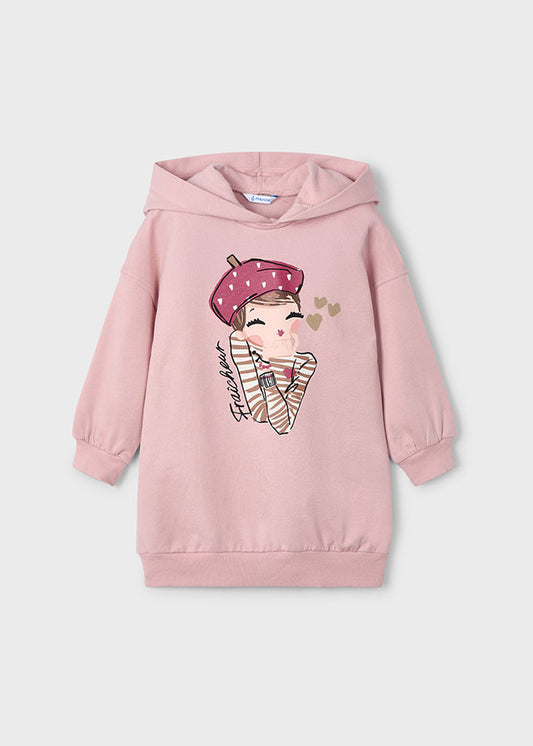 Mayoral "Sweatkleid" mit Kapuze und Druck - Nude