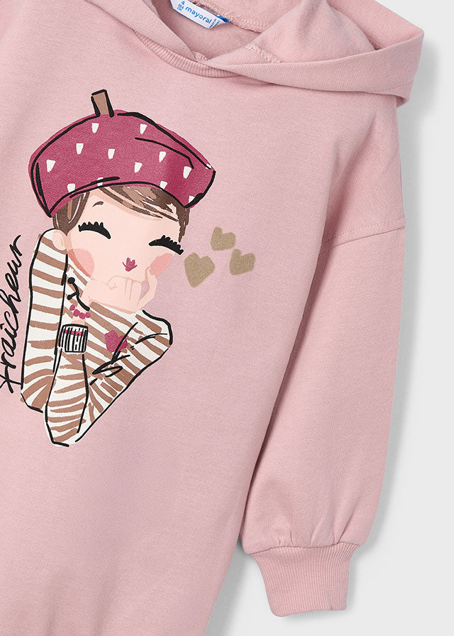 Mayoral "Sweatkleid" mit Kapuze und Druck - Nude