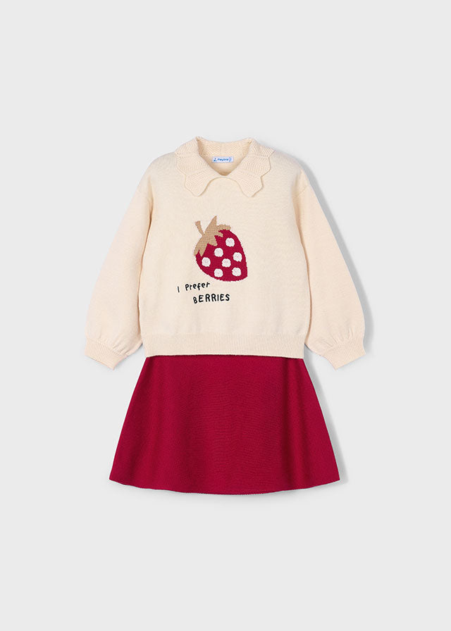 Mayoral "Set mit Rock aus Jacquard" mit Erdebeerdruck - Rot