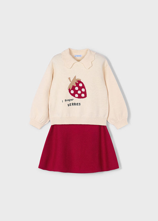 Mayoral "Set mit Rock aus Jacquard" mit Erdebeerdruck - Rot