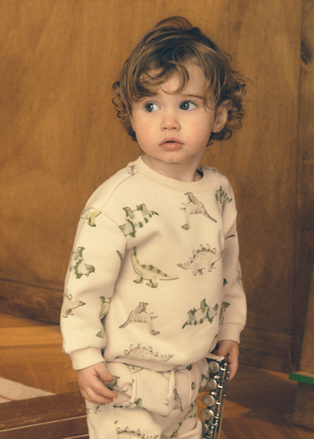 Mayoral Sweatshirt, Allover Dino Druck - Light Taupe