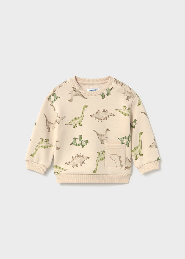 Mayoral Sweatshirt, Allover Dino Druck - Light Taupe