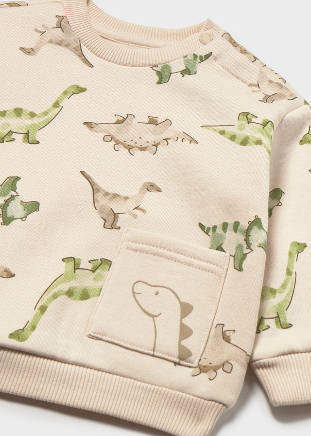 Mayoral Sweatshirt, Allover Dino Druck - Light Taupe