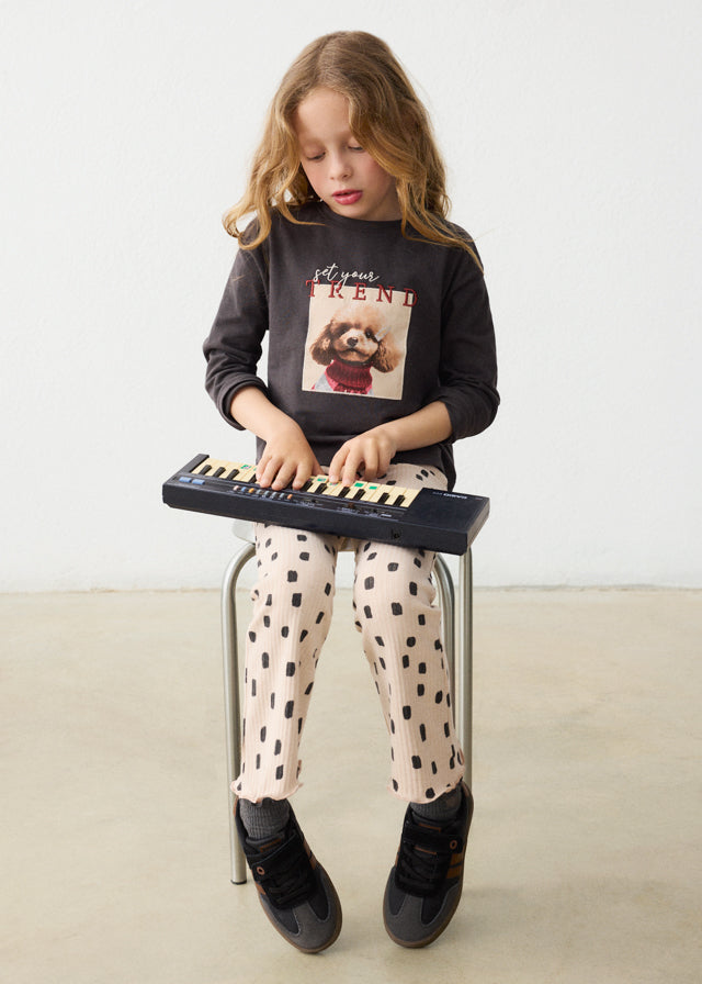 Mayoral Leggings, gemustert mit kleinem Volant am Bund - Quinoa