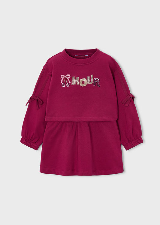 Mayoral 2-teiliges Kleid mit Schleifchen an den Ärmeln - Cherry