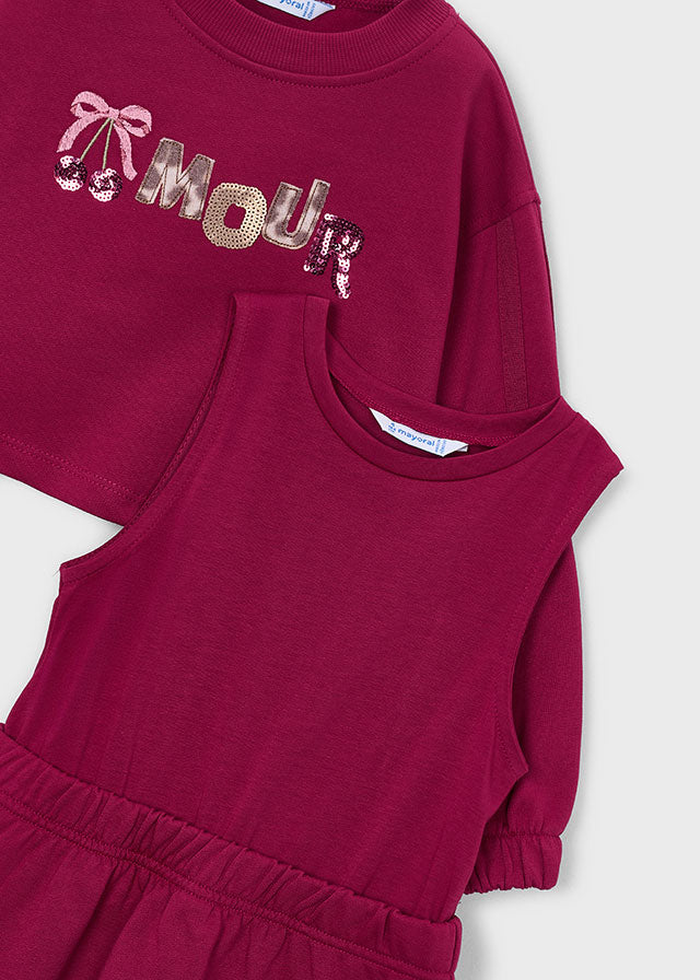 Mayoral 2-teiliges Kleid mit Schleifchen an den Ärmeln - Cherry