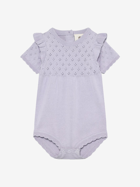 En Fant Strick Strampler mit Volant - Purple Heather