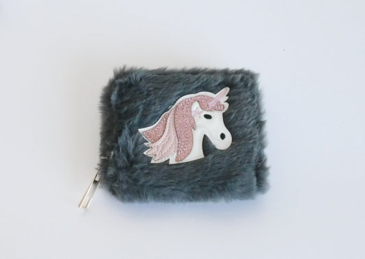 KisMe Geldbörse Plüsch mit Einhorn - Dunkelgrau