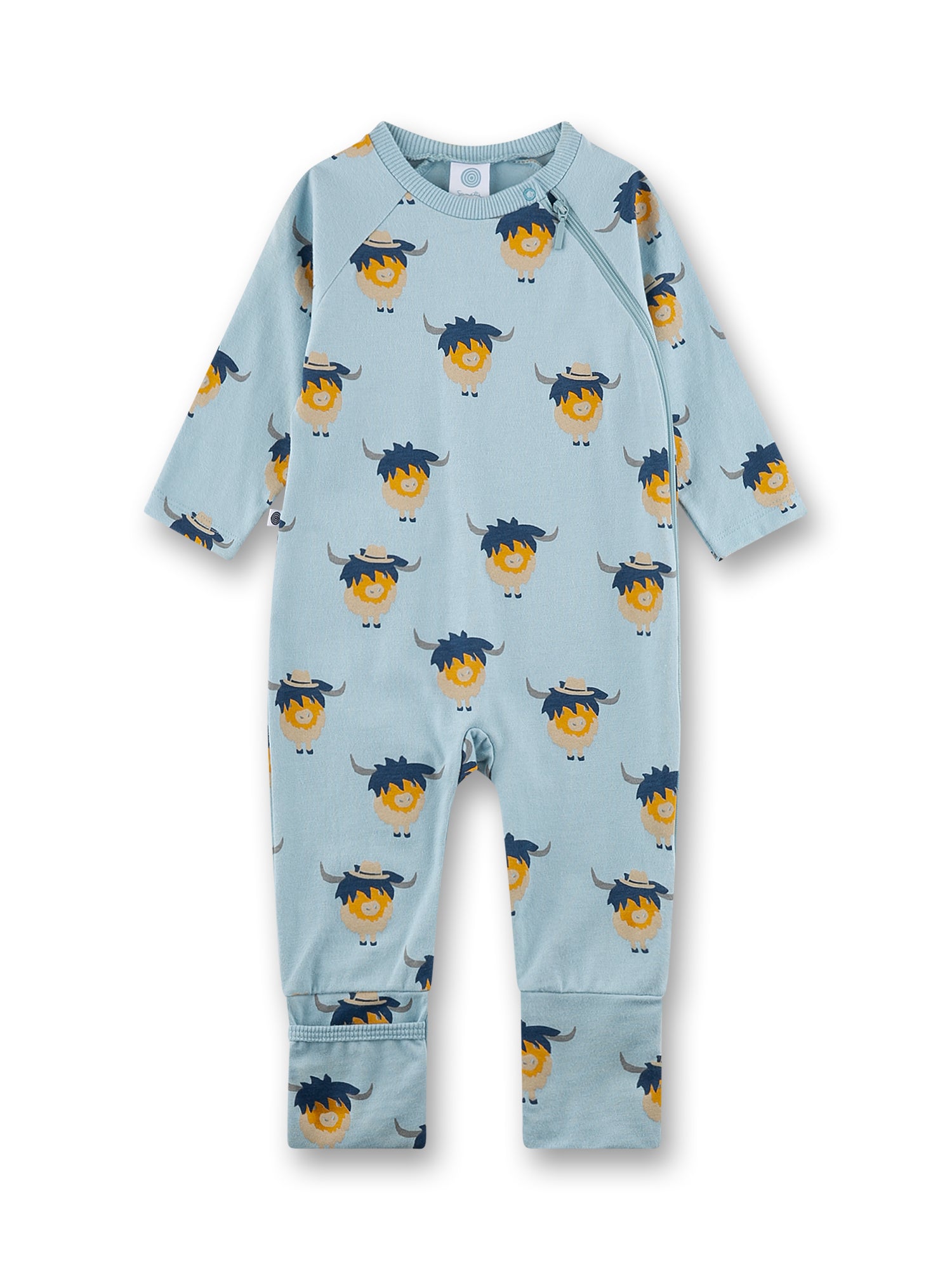 Sanetta "Strampler" mit seitlichem Reißverschluss, allover Druck - Blue Pale