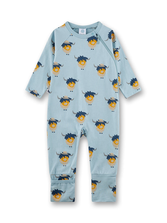 Sanetta "Strampler" mit seitlichem Reißverschluss, allover Druck - Blue Pale