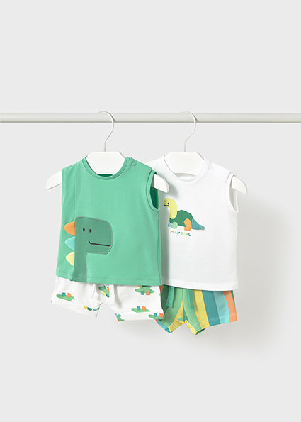 Mayoral "Set 4-teilig mit Shorts" - Grün/Weiß mit Dinos bedruckt