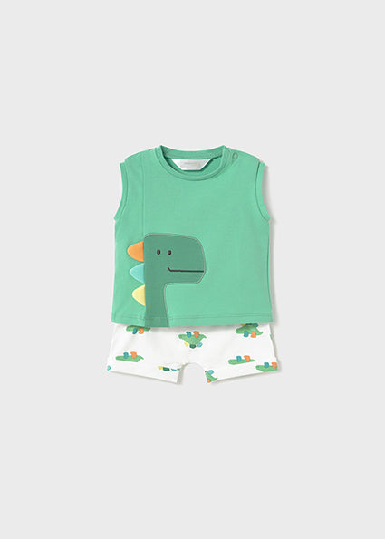 Mayoral "Set 4-teilig mit Shorts" - Grün/Weiß mit Dinos bedruckt