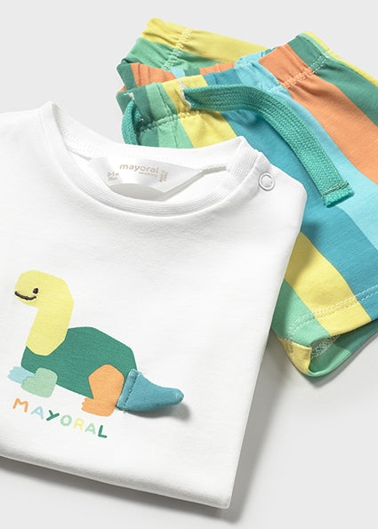 Mayoral "Set 4-teilig mit Shorts" - Grün/Weiß mit Dinos bedruckt