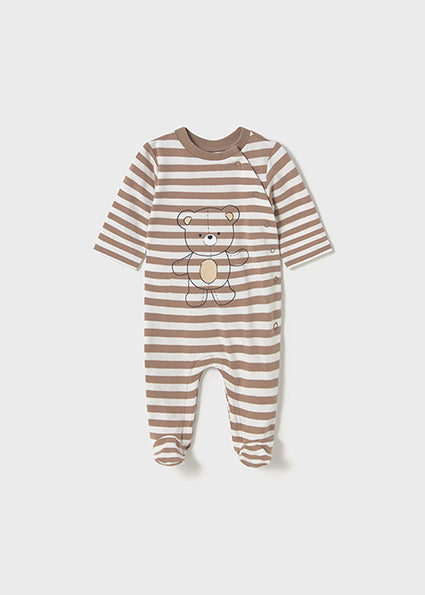 Mayoral Strampler Set mit Druck und gestreift, Braun/Weiß