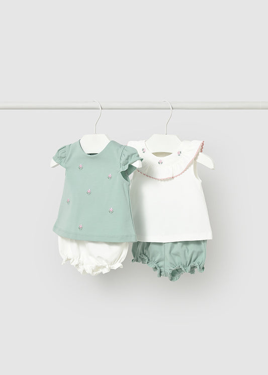 Mayoral Set 4 teilig mit Blümchen - Aqua