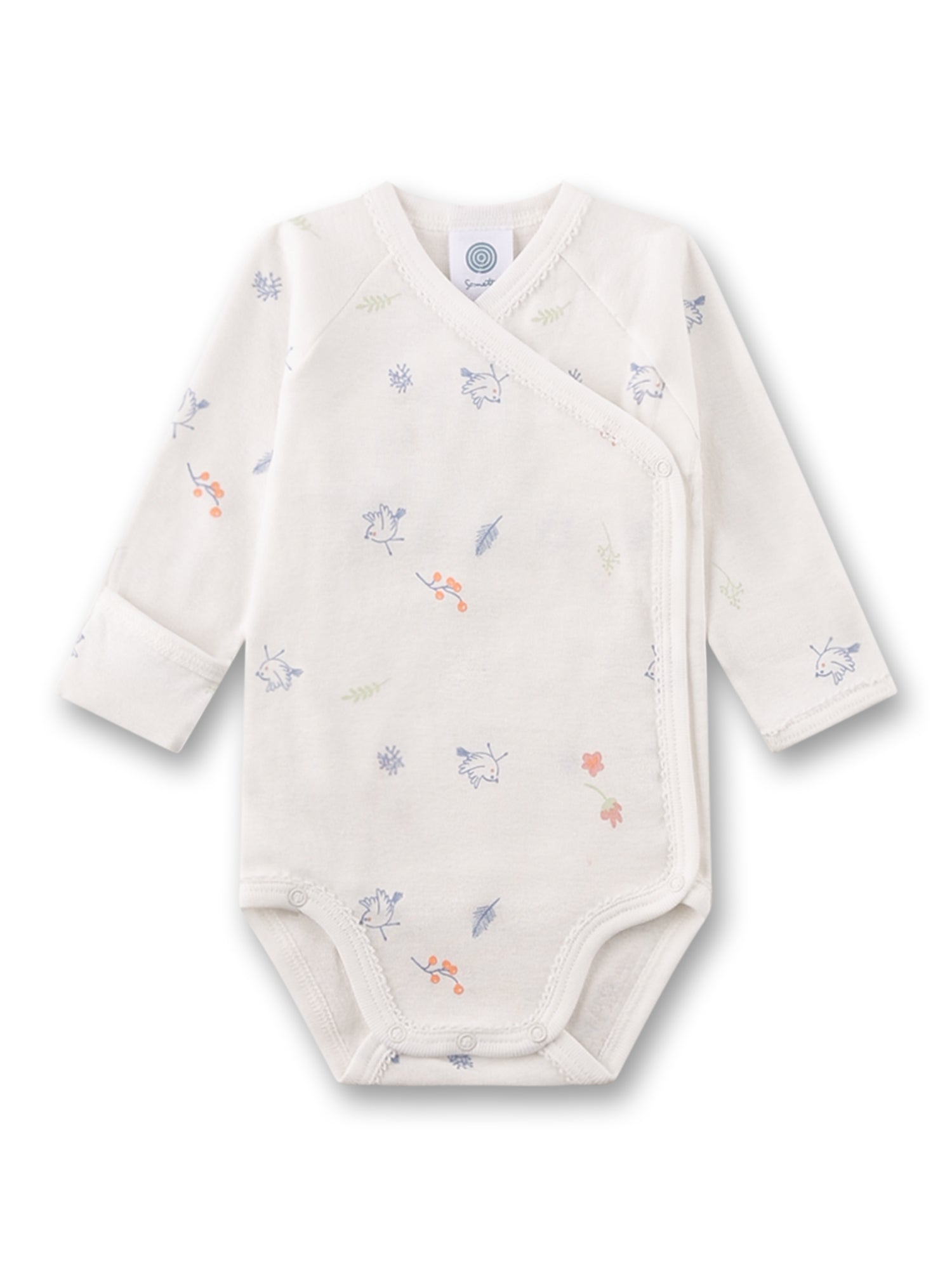 Sanetta "Wickelbody langarm" allover Druck - White Pebble