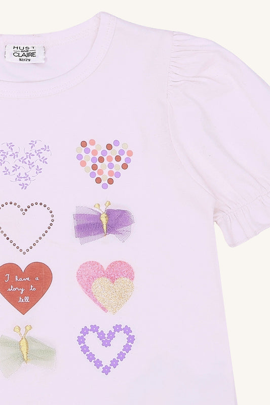 Hust & Claire T-Shirt Alma mit Herzchen und Schleifchen, Flieder