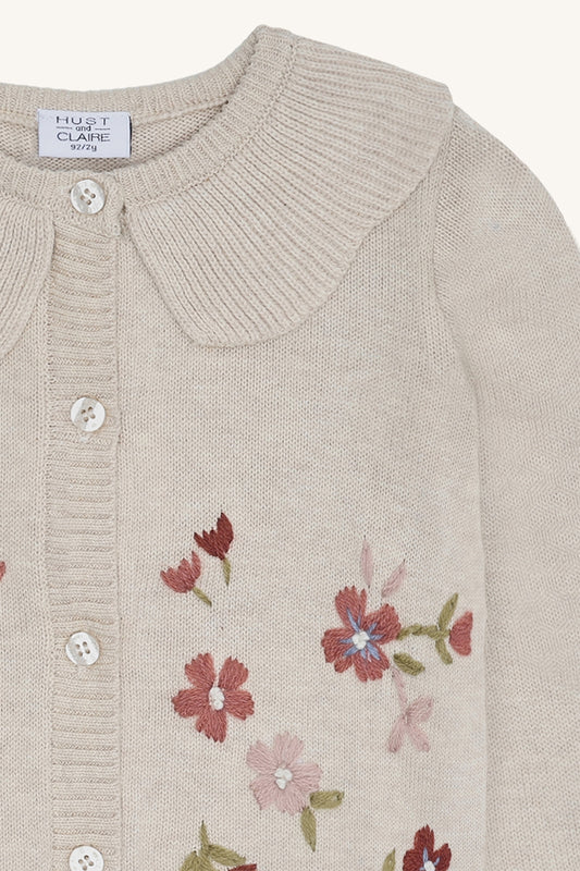Hust & Claire "Strickjacke Camilia Flower" - Wheat Melange