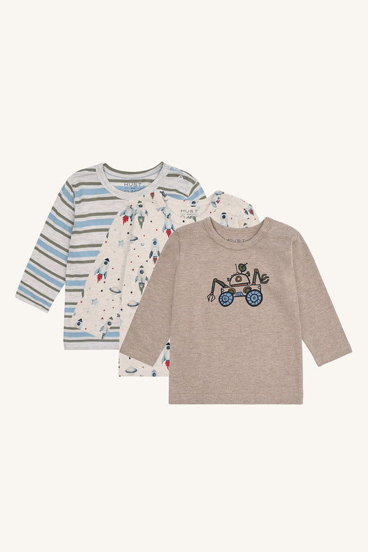 Hust & Claire "T-Shirts langarm Albert Rocket" 3er Pack - Wheat Melange