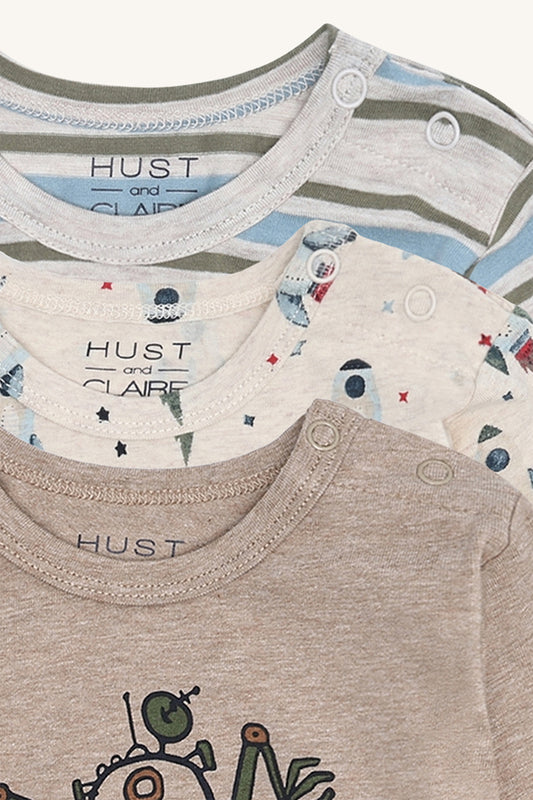 Hust & Claire "T-Shirts langarm Albert Rocket" 3er Pack - Wheat Melange