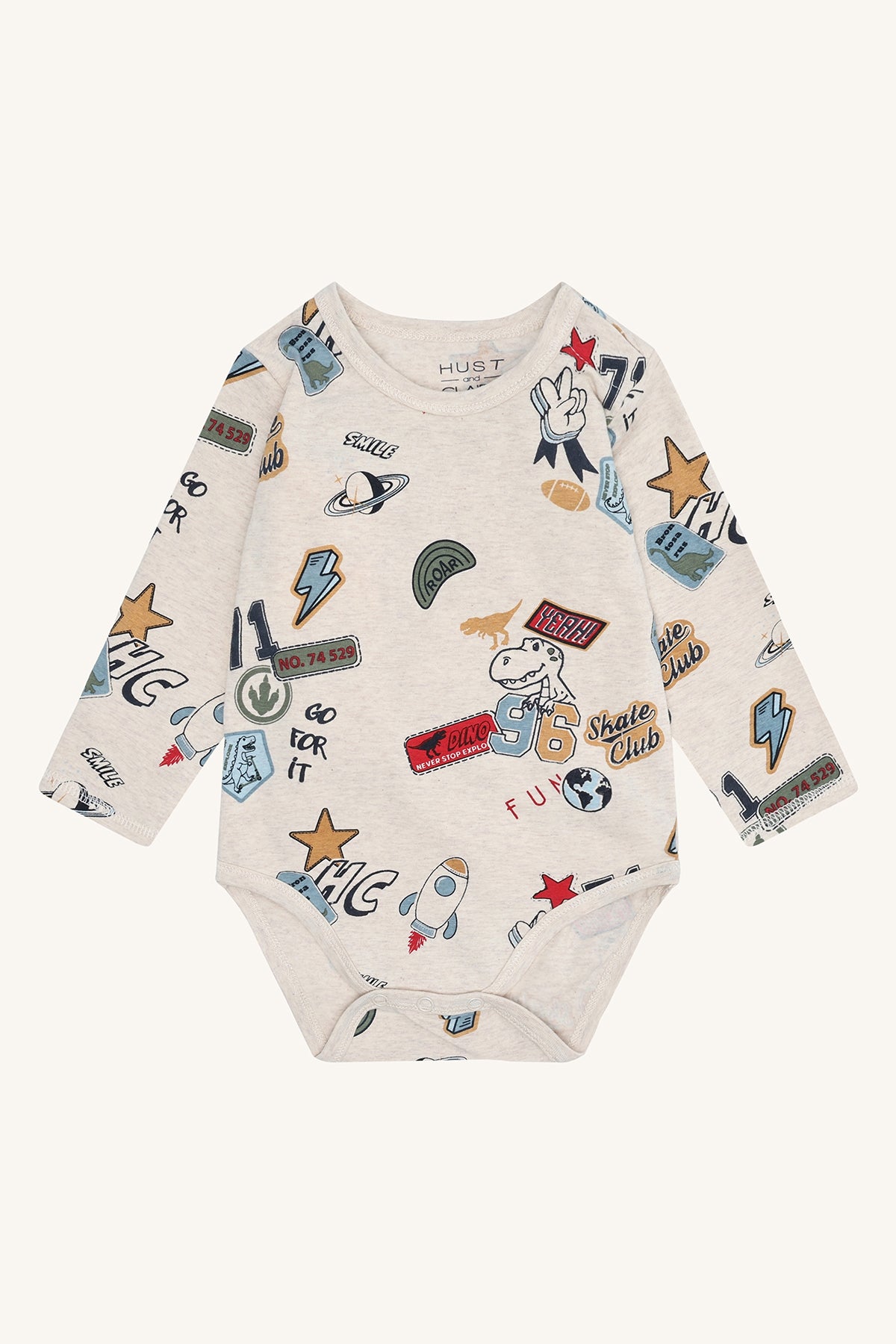 Hust & Claire "Body langarm Buster Puf Badges" - Wheat Melange