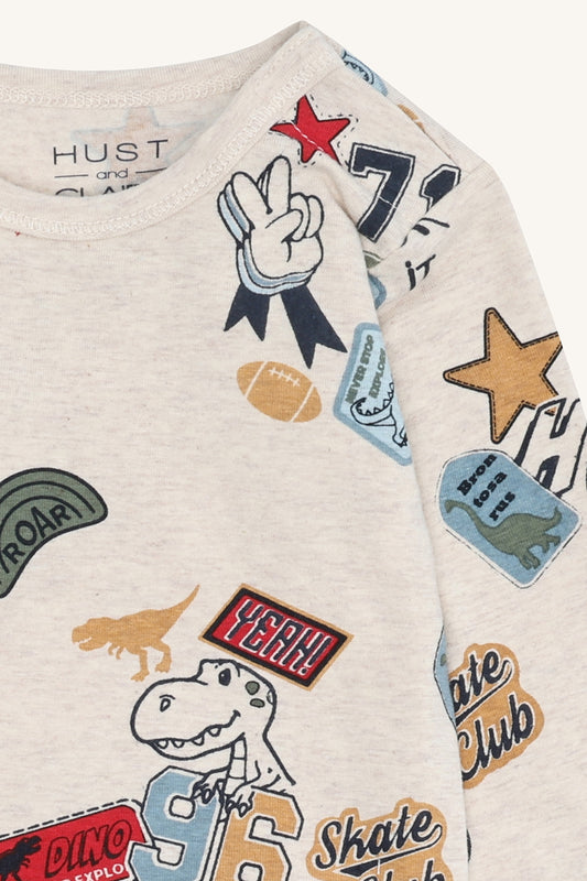 Hust & Claire "Body langarm Buster Puf Badges" - Wheat Melange
