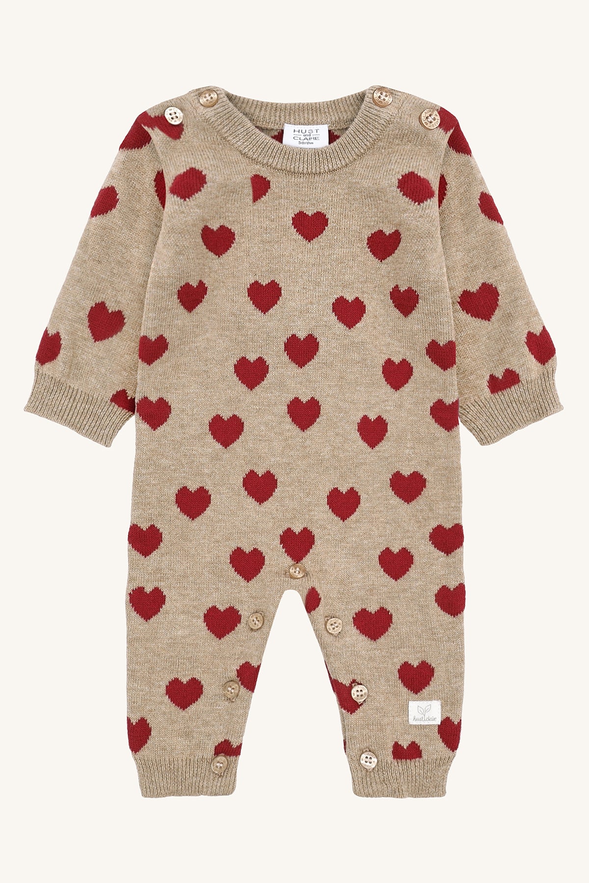 Hust & Claire "Strampler aus Strick" mit Herzchen - Biscuit