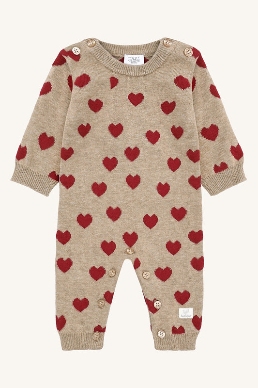 Hust & Claire "Strampler aus Strick" mit Herzchen - Biscuit