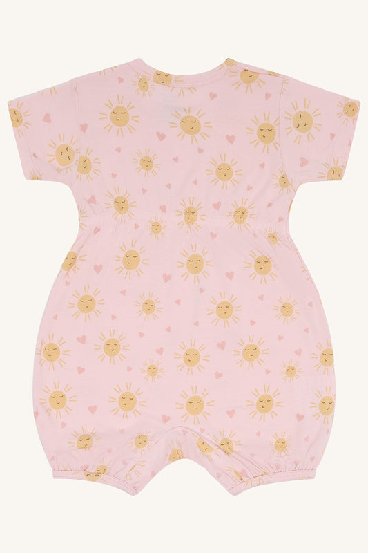 Hust & Caire Sommerstrampler Milu, allover Druck Sonne - Chalk Pink