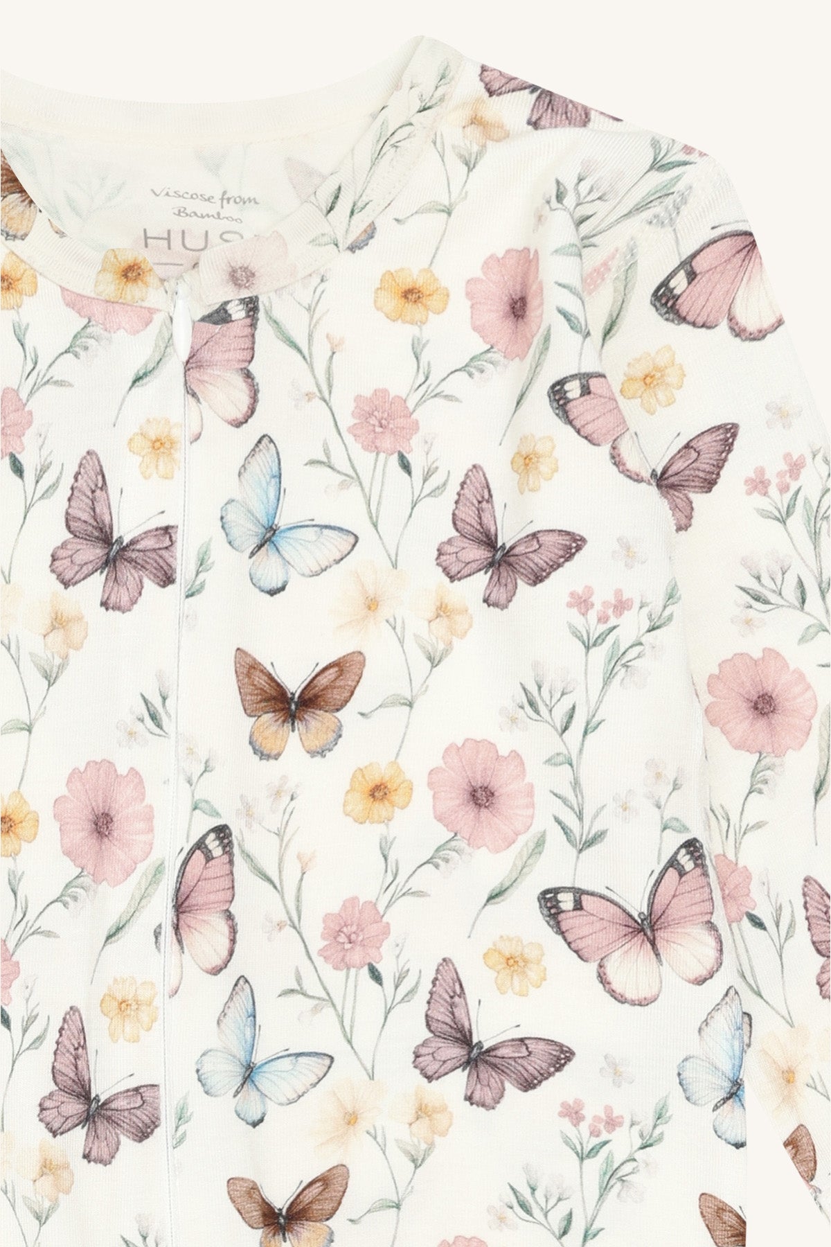 Hust & Claire Strampler langarm Mulle mit Schmetterlingen - Ivory