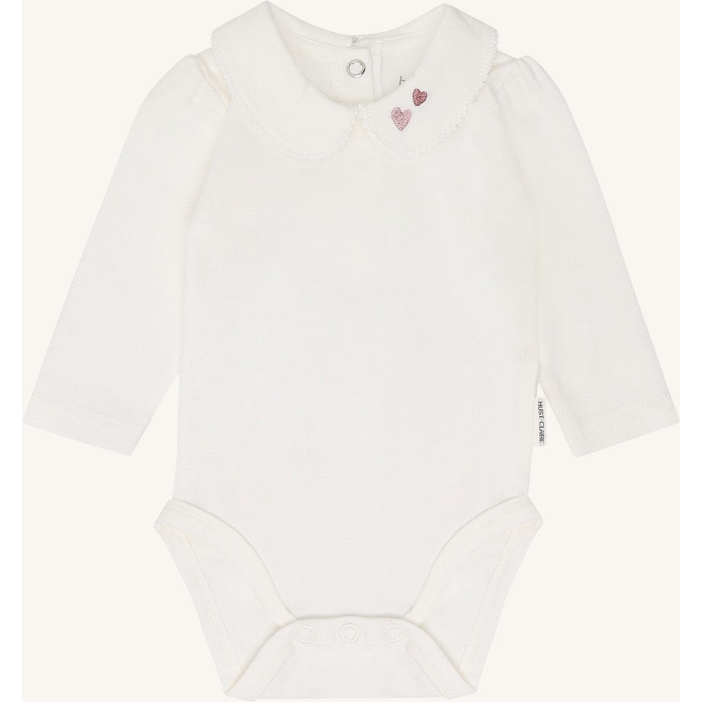 Hust & Claire Body langarm mit Kragen und kleiner Stickerei - Ivory